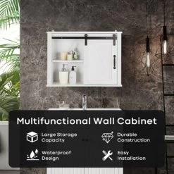 Tangkula Bathroom Wall Bathroom Storage Cabinet W/ 2 Adjustable Shelves&Sliding Barn Door -Tangkula GUEST 3ccb97fa 61a5 4b2d 834d aafa2d4d5a53