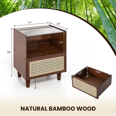 Tangkula 2PCS Bamboo Rattan Nightstand Boho Bedside End Table W/ Drawer Wood Legs 10 Tangkula 2PCS Bamboo Rattan Nightstand Boho Bedside End Table W/ Drawer Wood Legs - Image 8