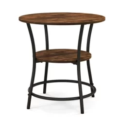 Tangkula 2-Tier Side Table Compact Round Metal Frame Coffee Table W/ Open Shelf Brown -Tangkula GUEST 3ce8ef34 dea0 4bc5 9572 fd0fd59227fa