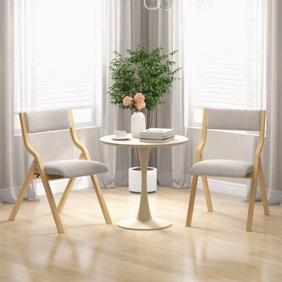 Tangkula Folding Dining Chairs Set Of 4 Wooden Table Chairs W/ Padded Seat Modern Grey & Natural 4 Tangkula Folding Dining Chairs Set Of 4 Wooden Table Chairs W/ Padded Seat Modern Grey & Natural - Image 2