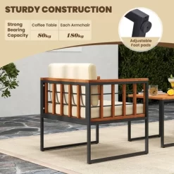 Tangkula 3 Pieces Patio Furniture Set Acacia Wood Bistro Conversation Set W/ 2 Cushioned Chairs Beige -Tangkula GUEST 3d0ec93a c8ed 4ea6 b0d0 87f70675ec88