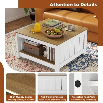 Tangkula Coffee Table W/ Storage Shelf Farmhouse Rustic Center Table Space-Saving 9 Tangkula Coffee Table W/ Storage Shelf Farmhouse Rustic Center Table Space-Saving - Image 7