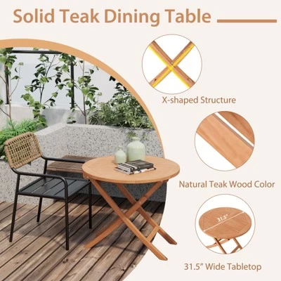 Tangkula Set Of 3 Outdoor Indonesia Teak Wood Bistro Dining Set Folding Chair & Table Slatted Patio 6 Tangkula Set Of 3 Outdoor Indonesia Teak Wood Bistro Dining Set Folding Chair & Table Slatted Patio - Image 4