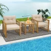 Tangkula 3PCS Patio Acacia Wood PE Wicker Furniture Set W/ Soft Seat & Back Cushions