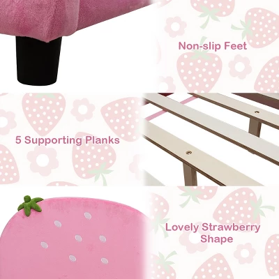 Tangkula Pink Kids Upholstered Twin Bed Toddler Bed With Adjustable Non-slip Feet 4 Tangkula Pink Kids Upholstered Twin Bed Toddler Bed With Adjustable Non-slip Feet - Image 2