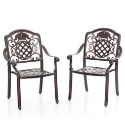 Tangkula 2PCS Cast Aluminum Chairs Outdoor Metal Armchairs W/ Ergonomic Curved Seat Patio -Tangkula GUEST 3df12c55 d012 4e99 add8 cfb03c8ab2b6