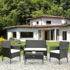 Tangkula Rattan Patio Conversation Set Cushioned Sofa With Coffee Table -Tangkula GUEST 3dfc4c0c 74a2 449c a064 99bfca013160