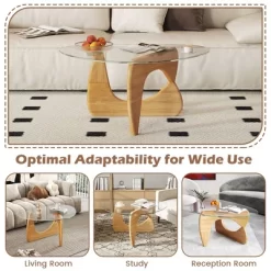 Tangkula Triangle Coffee Table W/ Tempered Glass Top & Adjustable Rubber Wood Base -Tangkula GUEST 3e1054cb 187d 469a b7bb b93d2793fa36