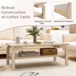 Tangkula 47" Rectangular Coffee Table W/ Storage Shelf & Curved Legs For Living Room -Tangkula GUEST 3e364eac 8520 47ec a588 d86dcb89d44a