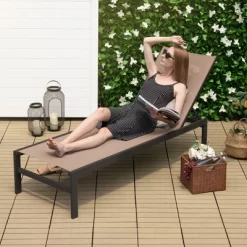 Tangkula Aluminum Patio Chaise Lounge Outdoor Adjustable Lounge Chair W/ 6-Position Backrest