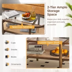 Tangkula 2-Tier Acacia Wood Coffee Table Mid-Century Modern Rectangular Center Table With Glass Tabletop And Imitation Rattan Storage Shelf 14 Tangkula 2-Tier Acacia Wood Coffee Table Mid-Century Modern Rectangular Center Table With Glass Tabletop And Imitation Rattan Storage Shelf -Tangkula GUEST 3e8cf7dd f4c4 44a4 a21b a038c5551547