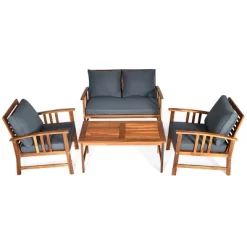 Tangkula 4pcs Wooden Patio Furniture Set Table & Sectional Sofa Garden