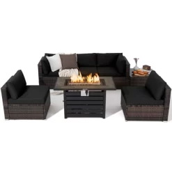 Tangkula 7PCS Patio Rattan Furniture Set 42" Fire Pit Table W/ Cover Cushioned -Tangkula GUEST 3eb2c258 38f8 4b16 a357 7198bd0c5e37