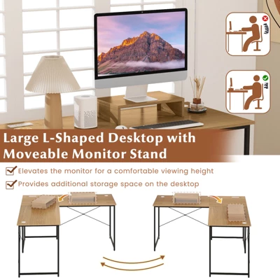 Tangkula L-Shaped Computer Desk With Power Outlets 95” Long 2-Person Desk With Monitor Shelf Modern Corner Desk Gaming Table With USB Ports Natural 9 Tangkula L-Shaped Computer Desk With Power Outlets 95” Long 2-Person Desk With Monitor Shelf Modern Corner Desk Gaming Table With USB Ports Natural - Image 8