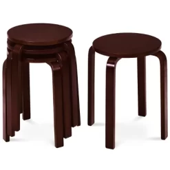 Tangkula Set Of 4 Stacking Bentwood Stool Round Dining Chair Backless Bar Stool