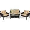 Tangkula 4 Pieces Patio Conversation Set Rattan Wicker Loveseat Sofa Coffee Table & Glass Top -Tangkula GUEST 3ee01909 127a 4df1 bb49 62a3d856c6bf