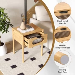 Tangkula Bamboo Nightstand Farmhouse Bedside Table W/ Tempered Glass Decorated Drawer 17 Tangkula Bamboo Nightstand Farmhouse Bedside Table W/ Tempered Glass Decorated Drawer -Tangkula GUEST 3efa7d6d beb6 4db3 a90c c4846e2d8821