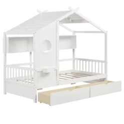 Tangkula Twin Size House Bed Kids Bed Frame W/ 2 Storage Drawers & Fence Guardrails -Tangkula GUEST 3f2d414d 04e9 48c8 abed 8dca880f9c5b