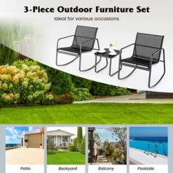 Tangkula 3 Piece Rocking Bistro Set Patio Furniture Set W/ 2 Rocking Chairs & Glass-Top Coffee Table -Tangkula GUEST 3f37499e 699f 41f1 b961 5cd19f41839c