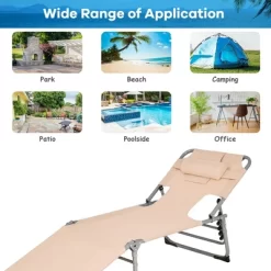 Tangkula Portable Beach Chaise Lounge Chair Folding Reclining Chair W/ Facing Hole Beige 18 Tangkula Portable Beach Chaise Lounge Chair Folding Reclining Chair W/ Facing Hole Beige -Tangkula GUEST 3f41bbd9 0a13 4561 b5c5 973dfe5b2762