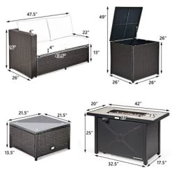 Tangkula 5PCS Patio Rattan Furniture Set Fire Pit Table W/ Cover Storage Cushion -Tangkula GUEST 3f8c71b8 7a4b 4649 8a78 43de0f842837