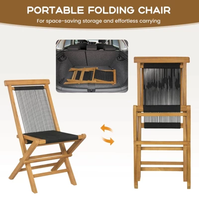 Tangkula 4PCS Folding Chairs W/ Quick-Folding Portable Design Woven Rope Seat Porch Patio 4 Tangkula 4PCS Folding Chairs W/ Quick-Folding Portable Design Woven Rope Seat Porch Patio - Image 2