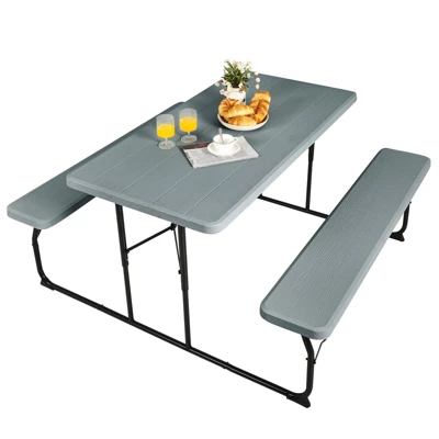 Tangkula Indoor & Outdoor Folding Picnic Table With Bench Seat Heavy Duty Portable Camping Table Set For Camping Dining BBQ Grey/Black/White 11 Tangkula Indoor & Outdoor Folding Picnic Table With Bench Seat Heavy Duty Portable Camping Table Set For Camping Dining BBQ Grey/Black/White - Image 9