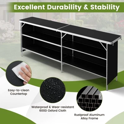Tangkula Portable Bar Table Folding Camping Table W/ Aluminum Alloy Frame 2-Tier Shelves 7 Tangkula Portable Bar Table Folding Camping Table W/ Aluminum Alloy Frame 2-Tier Shelves - Image 5