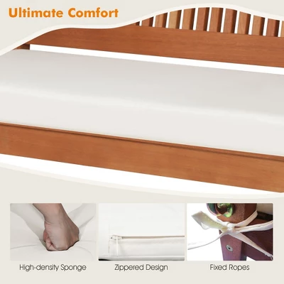 Tangkula 2-Seat Patio Hanging Wooden Porch Swing Bench W/ Cushion 7 Tangkula 2-Seat Patio Hanging Wooden Porch Swing Bench W/ Cushion - Image 5