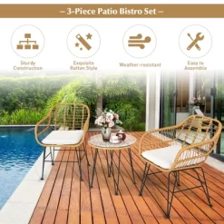 Tangkula 3 Pieces Patio Furniture Set W/Tempered Glass Coffee Table Set For Garden And Backyard White/Red/Turquoise/Grey/Black Cushions -Tangkula GUEST 403603c9 6f18 4729 84a7 25eda7cad0d0