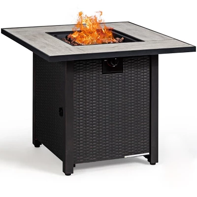 Tangkula 6 PCS Patio Wicker Furniture Set With 30" Gas Fire Pit Table 50,000 BTU Black/Red/Turquoise/Navy/White Cushions 9 Tangkula 6 PCS Patio Wicker Furniture Set With 30" Gas Fire Pit Table 50,000 BTU Black/Red/Turquoise/Navy/White Cushions - Image 7