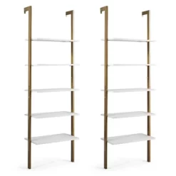 Tangkula 2PCS 5-Tier Ladder Shelf Wood Wall Mounted Display Bookshelf Metal Frame -Tangkula GUEST 407f3907 1648 4c8b 947e b5451af6e754