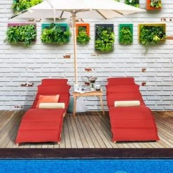 Tangkula 3 PCS Folding Eucalyptus Lounge Chair & Table Set W/ Double-sided Cushion -Tangkula GUEST 40870958 fe29 4929 9c28 2c2532490861