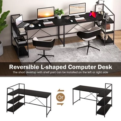 Tangkula 59 Inch L-Shaped Computer Desk Large Reversible Corner Desk W/ Open Storage Shelves Space-Saving Writing Study Table PC Laptop Gaming Desk Black/White + Natural/Black + Walnut 9 Tangkula 59 Inch L-Shaped Computer Desk Large Reversible Corner Desk W/ Open Storage Shelves Space-Saving Writing Study Table PC Laptop Gaming Desk Black/White + Natural/Black + Walnut - Image 7