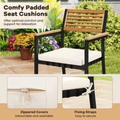 Tangkula Set Of 4 Patio Furniture Set Outdoor Dining Chair Set For 4 W/Acacia Wood & Metal Frame Umbrella Hole 1 Table 2 Armchairs 1 Bench -Tangkula GUEST 40d856b1 8273 40ec 9f36 970b54cc0418