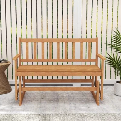 Tangkula 2 Person Patio Glider Bench Solid Acacia Wood Porch Glider Chair W/ Seat 5 Tangkula 2 Person Patio Glider Bench Solid Acacia Wood Porch Glider Chair W/ Seat - Image 3