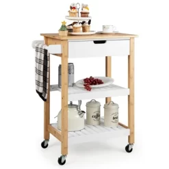 Tangkula 3-Tier Kitchen Island Cart Rolling Service Trolley W/ Bamboo Top Shelves -Tangkula GUEST 411e2b53 cc11 4d05 8427 7e08423c6041