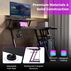 Tangkula Computer Desk W/ Built-in Charge Station Metal Frame Gaming Desk W/ Monitor Shelf Modern Writing Desk Workstation Table Black/White/Pink -Tangkula GUEST 41446f5d 0c6e 4869 9728 8a8e62e9e510