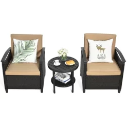 Tangkula 3-Piece Rattan Sofa Chair Patio Conversation Set With Coffee Table & Cushions 14 Tangkula 3-Piece Rattan Sofa Chair Patio Conversation Set With Coffee Table & Cushions -Tangkula GUEST 414a4318 250f 4d04 b7f6 092a16440ecd