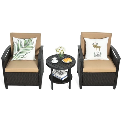 Tangkula 3-Piece Rattan Sofa Chair Patio Conversation Set With Coffee Table & Cushions 8 Tangkula 3-Piece Rattan Sofa Chair Patio Conversation Set With Coffee Table & Cushions - Image 6
