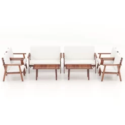 Tangkula 8PCS Conversation Set Acacia Wood Sofa Coffee Table W/ Cushioned Seat Patio -Tangkula GUEST 414ff30f cb0a 4eb0 82b1 5dbdcd8db9b7
