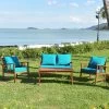 Tangkula 8pcs Wooden Patio Furniture Set Table & Sectional Sofa W/ Turquoise Cushion -Tangkula GUEST 417558f3 63d0 4609 9c1b 5139b1a912d1