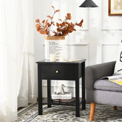Tangkula End Table Nightstand W/Drawer & Shelf Bedroom Living Room Furniture Black/Brown/White 4 Tangkula End Table Nightstand W/Drawer & Shelf Bedroom Living Room Furniture Black/Brown/White - Image 2