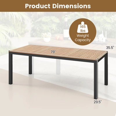 Tangkula Patio Dining Table For 8 79" Large Rectangle Table W/ Acacia Wood Tabletop 10 Tangkula Patio Dining Table For 8 79" Large Rectangle Table W/ Acacia Wood Tabletop - Image 8