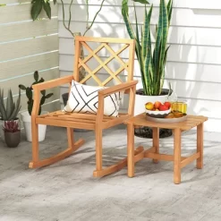 Tangkula Patio Teak Wood Side Table With Slatted Tabletop Small Coffee Table For Porch -Tangkula GUEST 41b612f3 5271 42a7 a11b d00f795ea098