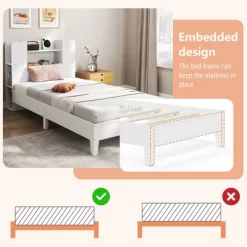Tangkula Twin Size Bed Frame Wooden Platform Bed Kids Bed Frame W/ Bookcase Headboard 19 Tangkula Twin Size Bed Frame Wooden Platform Bed Kids Bed Frame W/ Bookcase Headboard -Tangkula GUEST 41f652b2 1065 4307 bc37 b94c5e3a55d1