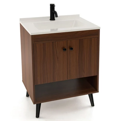 Tangkula 25 Inch Wooden Bathroom Vanity Sink Combo With Open Shelf & Sink & Pop Up Drain 11 Tangkula 25 Inch Wooden Bathroom Vanity Sink Combo With Open Shelf & Sink & Pop Up Drain - Image 9