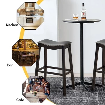 Tangkula Set Of 4 Saddle Bar Stools Bar Height Kitchen Chairs W/ Rubber Wood Legs 9 Tangkula Set Of 4 Saddle Bar Stools Bar Height Kitchen Chairs W/ Rubber Wood Legs - Image 7