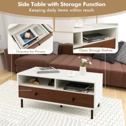 Tangkula Coffee Table Modern Rectangle W/ Storage Shelf & Drawers Living Room Furniture -Tangkula GUEST 429c8e3e ad28 4512 ba6a 445bccea3552