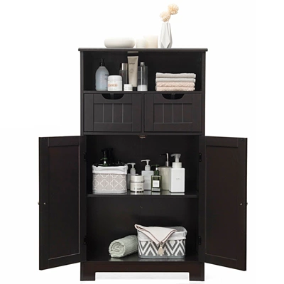 Tangkula Wooden Floor Storage Cabinet For Livingroom Bathroom Office W/Open Shelf, 2 Doors And 2 Drawers 7 Tangkula Wooden Floor Storage Cabinet For Livingroom Bathroom Office W/Open Shelf, 2 Doors And 2 Drawers - Image 5